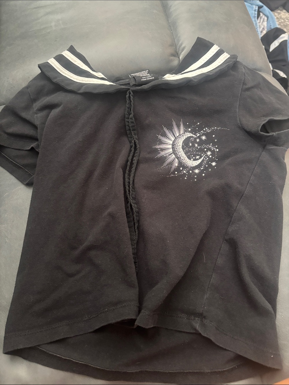 Hot Topic Black Sailor Collar Tee with Silver Moon Graphic